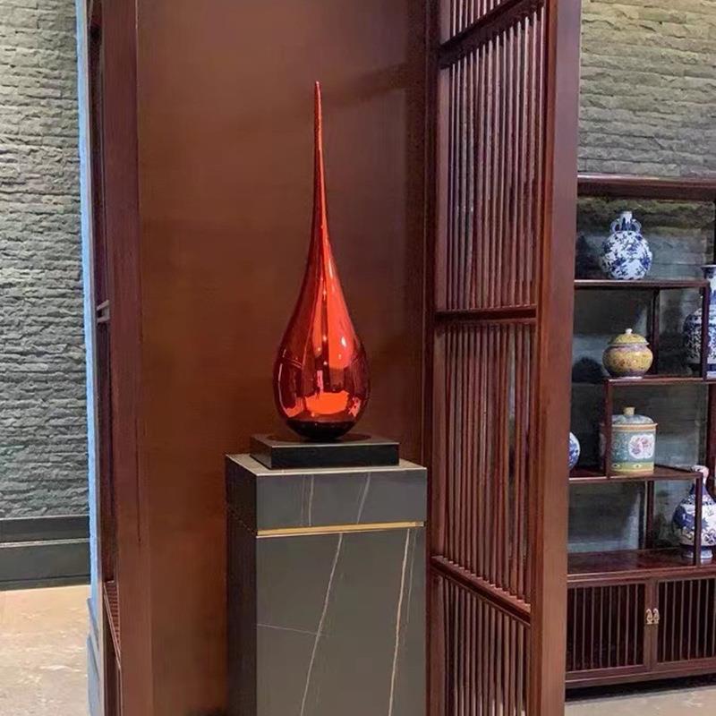 售楼无品牌/品处水滴件家雕塑摆抽象几何玻璃钢装饰大理石底座商
