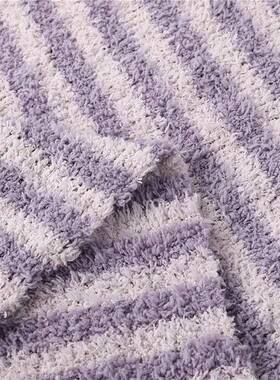 粗针针彩条装半边绒布料毯子浴袍保边暖IWT袜印居家服服花半绒面