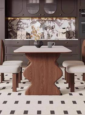 法式复实木方古形涟漪CZ-007饭桌餐白蜡木小户型岩板餐桌厅家用长