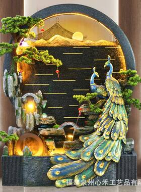 孔NMK雀山喷泉鱼缸流假摆件招水大象客厅玄关别墅财办公茶室庭院