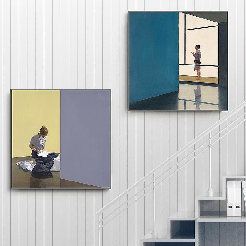 简约油画小众艺术样板工作室会展人物走廊晶瓷装饰画客厅沙发挂画图片