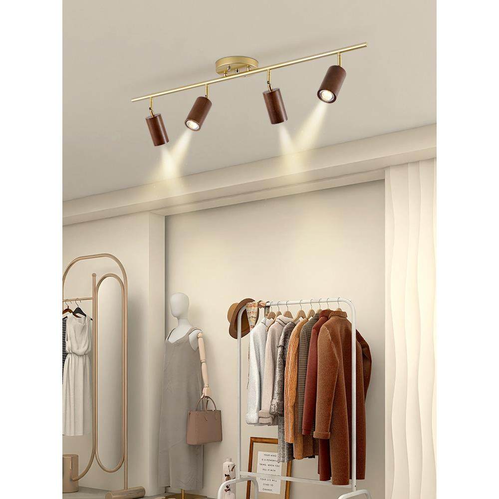 胡桃木色极简led轨道射灯家用客厅卧室过道新中式明装吸顶天花灯,家装灯饰光源,明装射灯,淘宝优惠券,粉丝福利购,淘宝优惠卷