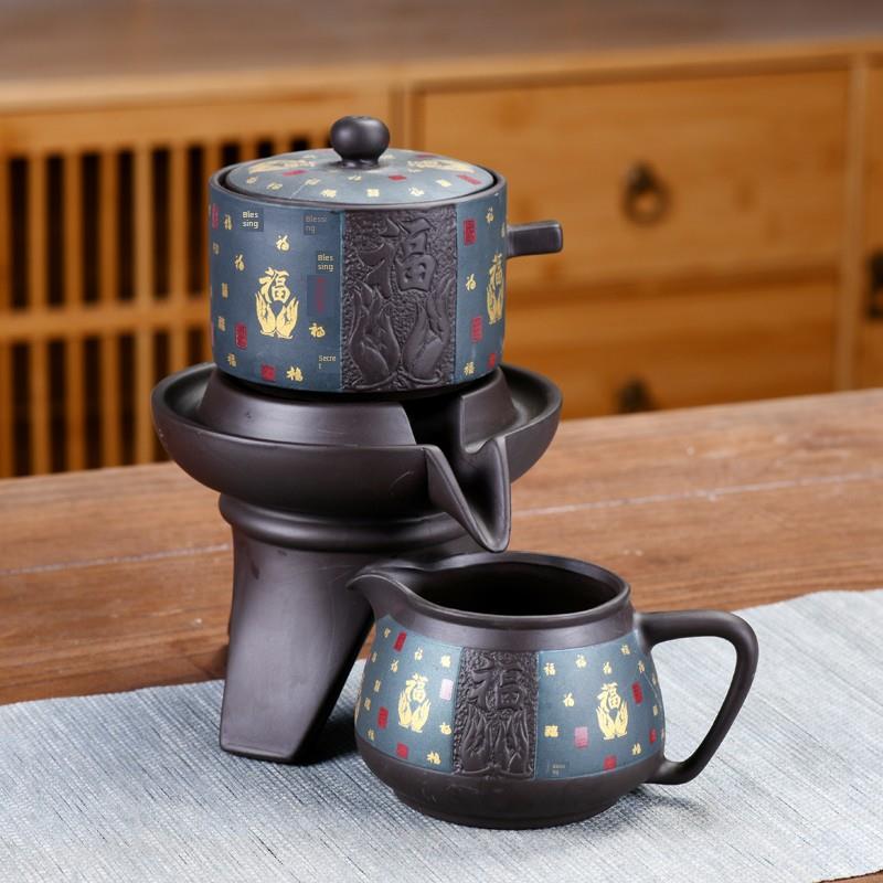 旋转茶壶单壶紫砂懒日式全自动石磨单套半自动茶具功夫茶壶覆古