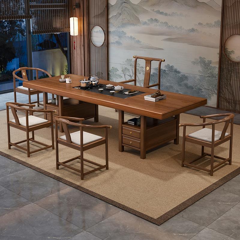 大板实木茶桌椅组合一桌五椅新中式家用客厅2025新款高端办公茶台