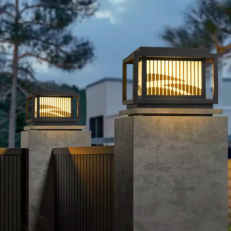 图案玻璃罩柱头灯接电太阳能柱头灯新款防锈围墙院子柱子门柱柱灯