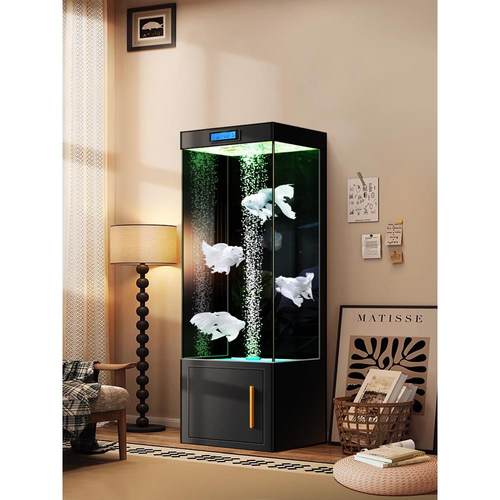 新型智能无管部件立式鱼缸过滤器制氧集成超白玻璃水族客厅家庭壁