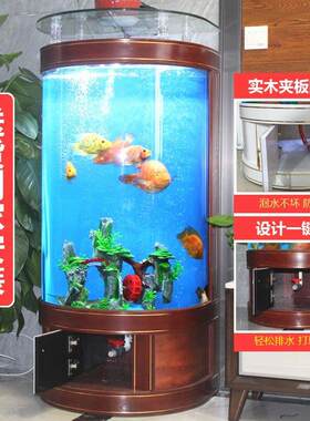 欧式半圆形鱼缸简约客厅家用中型落地懒人水族箱靠墙招财弧形鱼缸