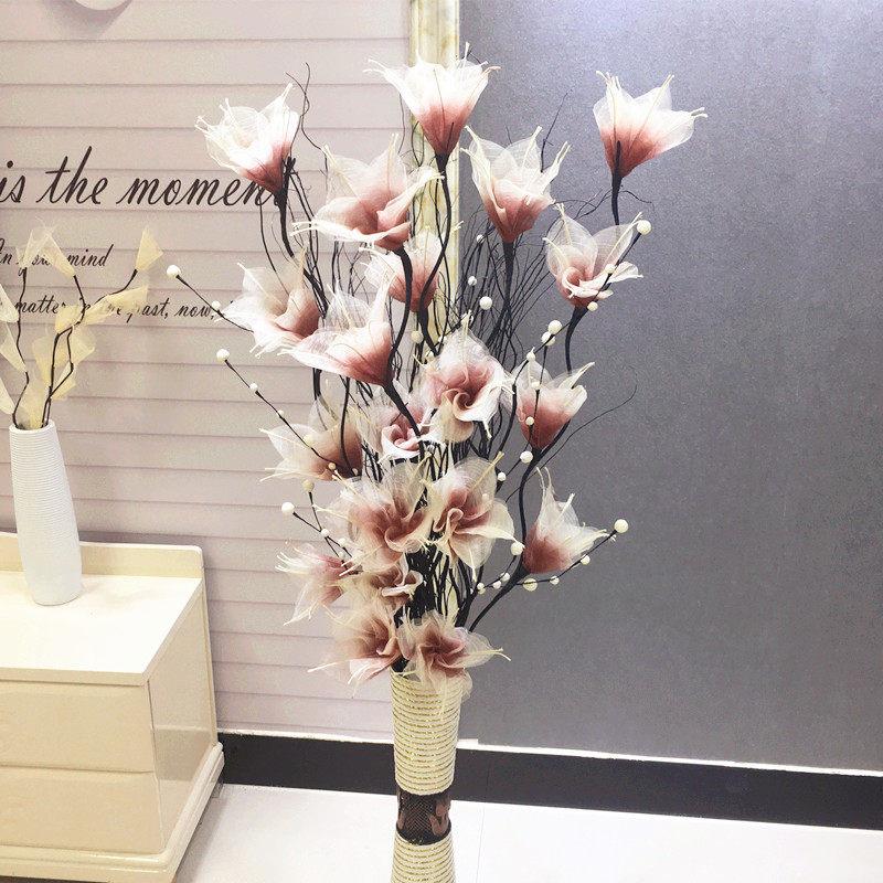 百合叶脉花干花客厅入口地板花人造花装饰枝龙柳吉祥水果套装