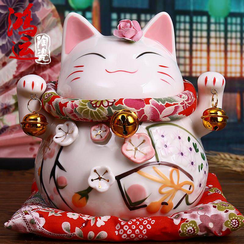桃花 招财猫摆件 开 业 送礼 中号 陶瓷存钱筒存钱罐情侣结婚
