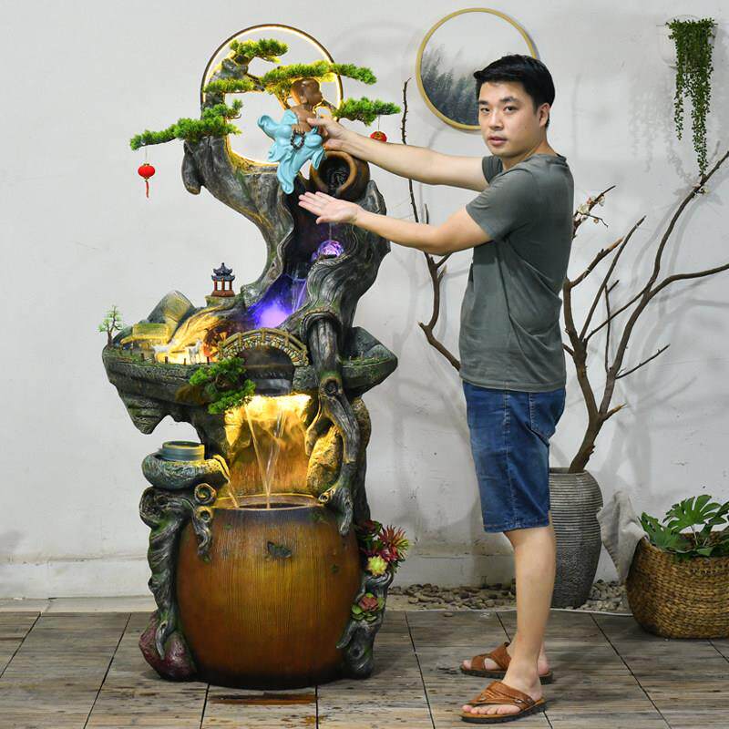 中式加湿器流水陶罐摆件古法鱼缸循环水造景室外鱼池招财喷泉装饰