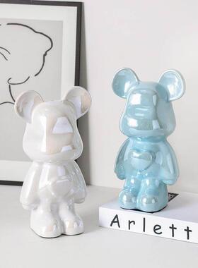 陶瓷卡通爱心熊公仔暴力熊摆件客厅小号存钱罐酒柜桌面家居装饰品