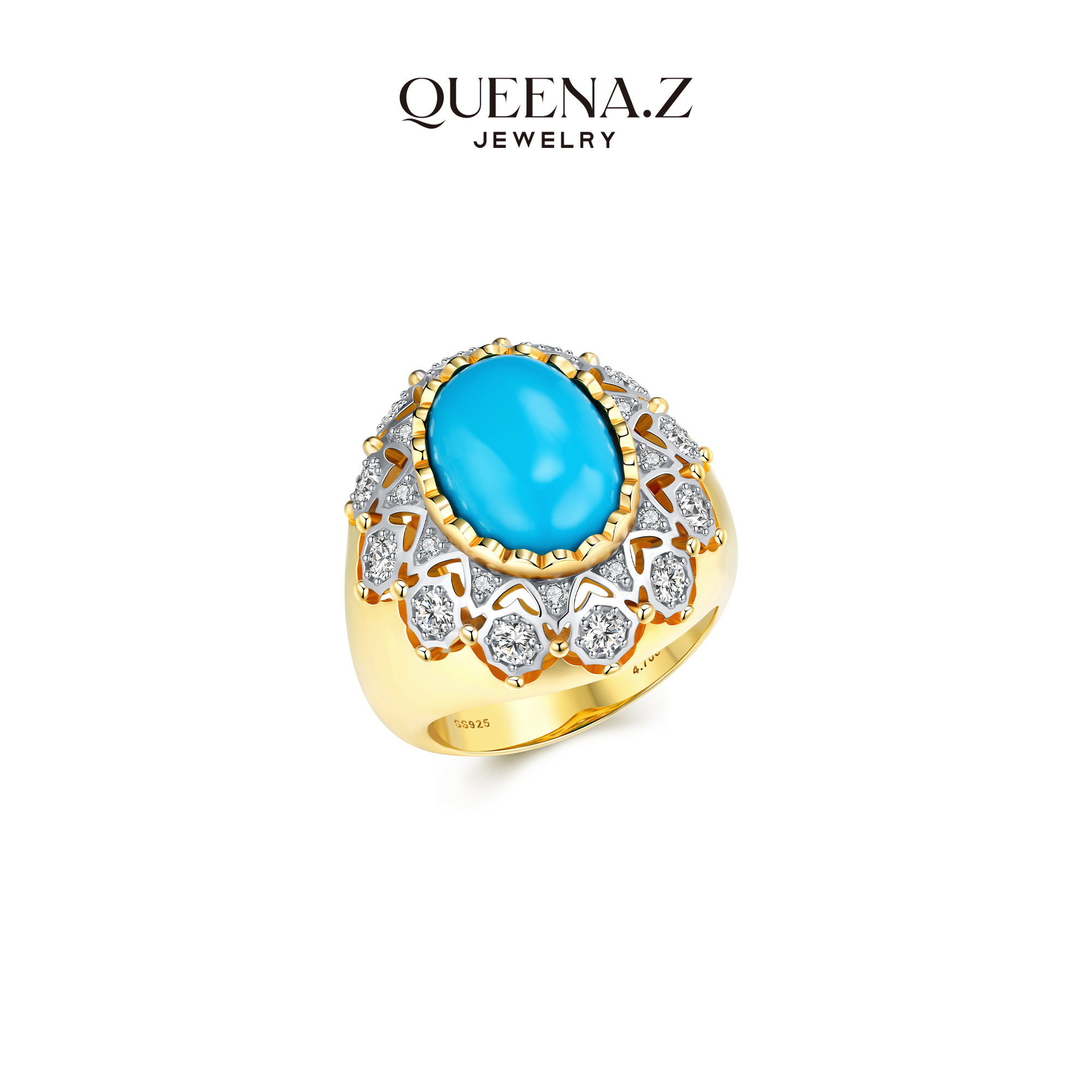QUEENA.Z 布契拉提工艺系列 《嫁纱》女士绿松石轻奢高贵戒指女