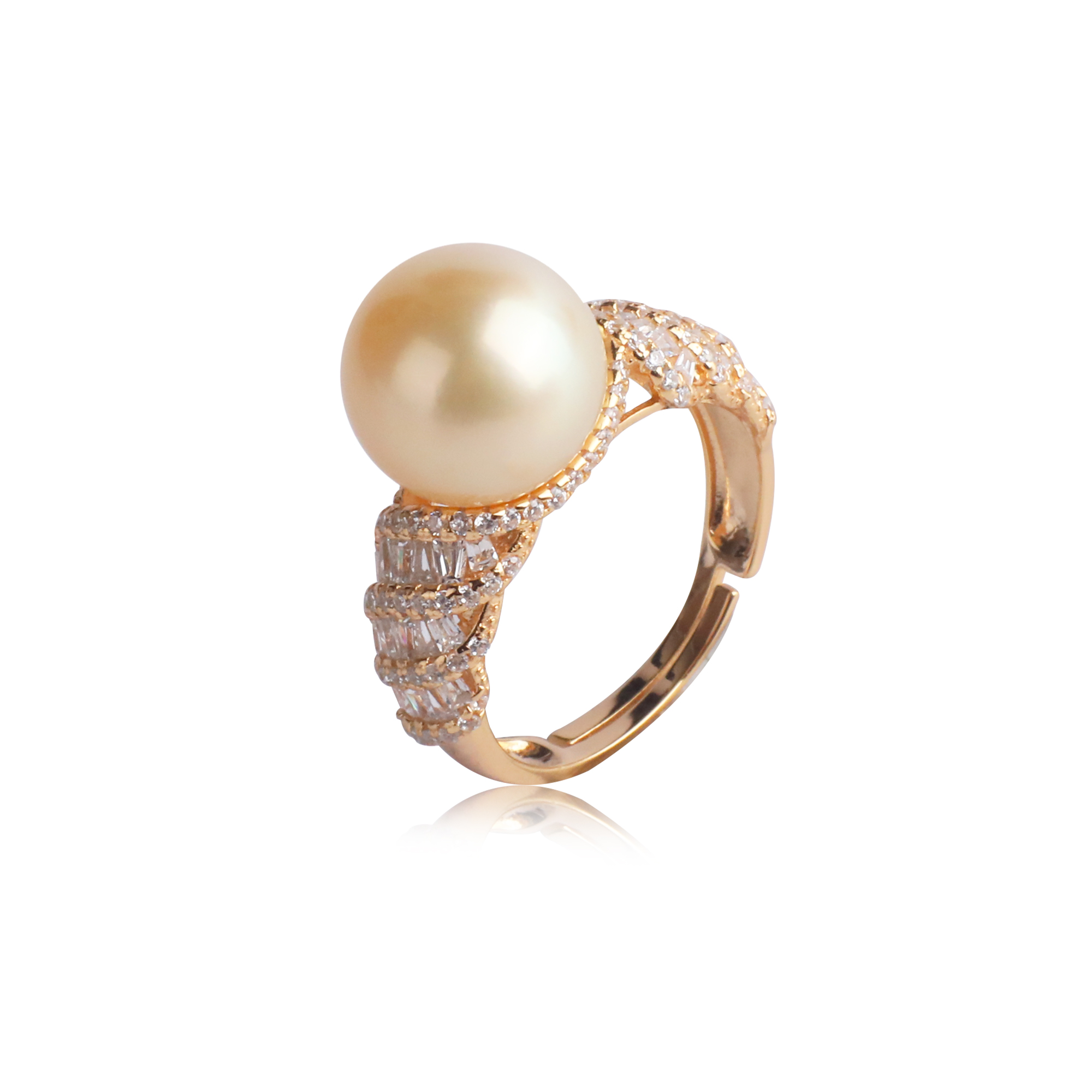 QUEENA.Z 新品S925银海水金珠珍珠戒指HH791023019