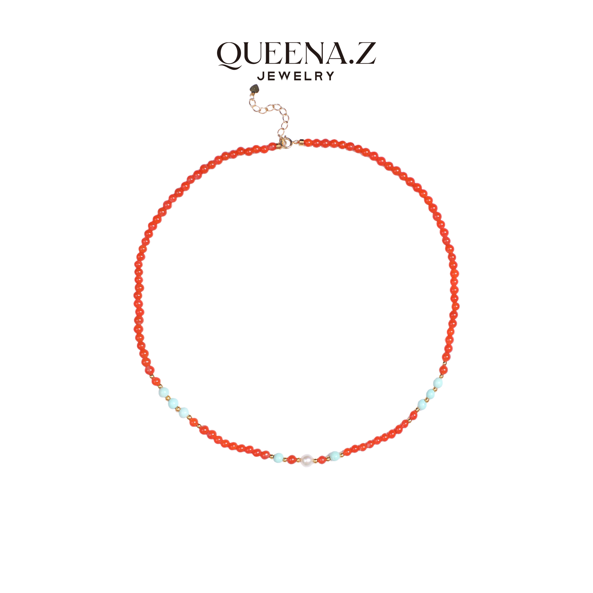 QUEENA.ZS925银绿松南红项链HH640509024