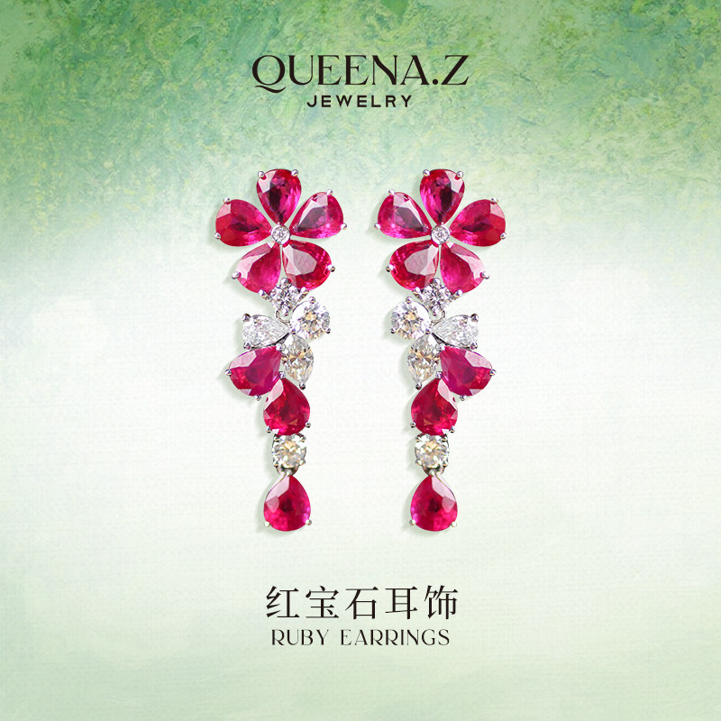 QUEENA.Z 2026新品设计师系列女士轻奢红宝石耳饰HK580516004