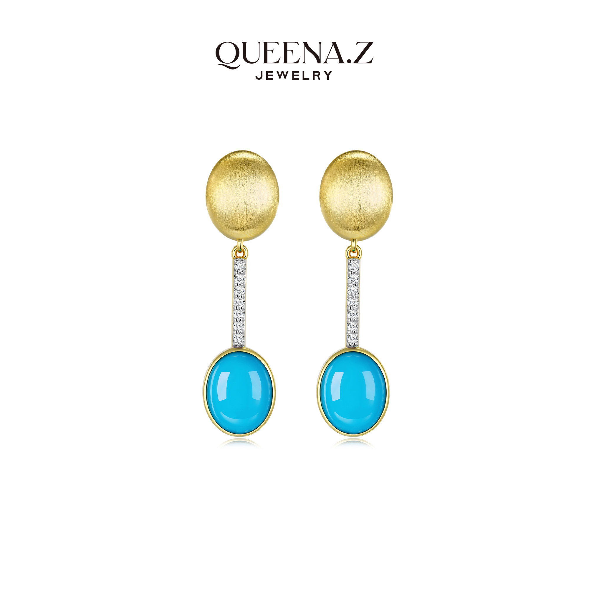 QUEENA.Z 精湛意术系列新品绿松石女士耳钉简约精致贵气耳饰