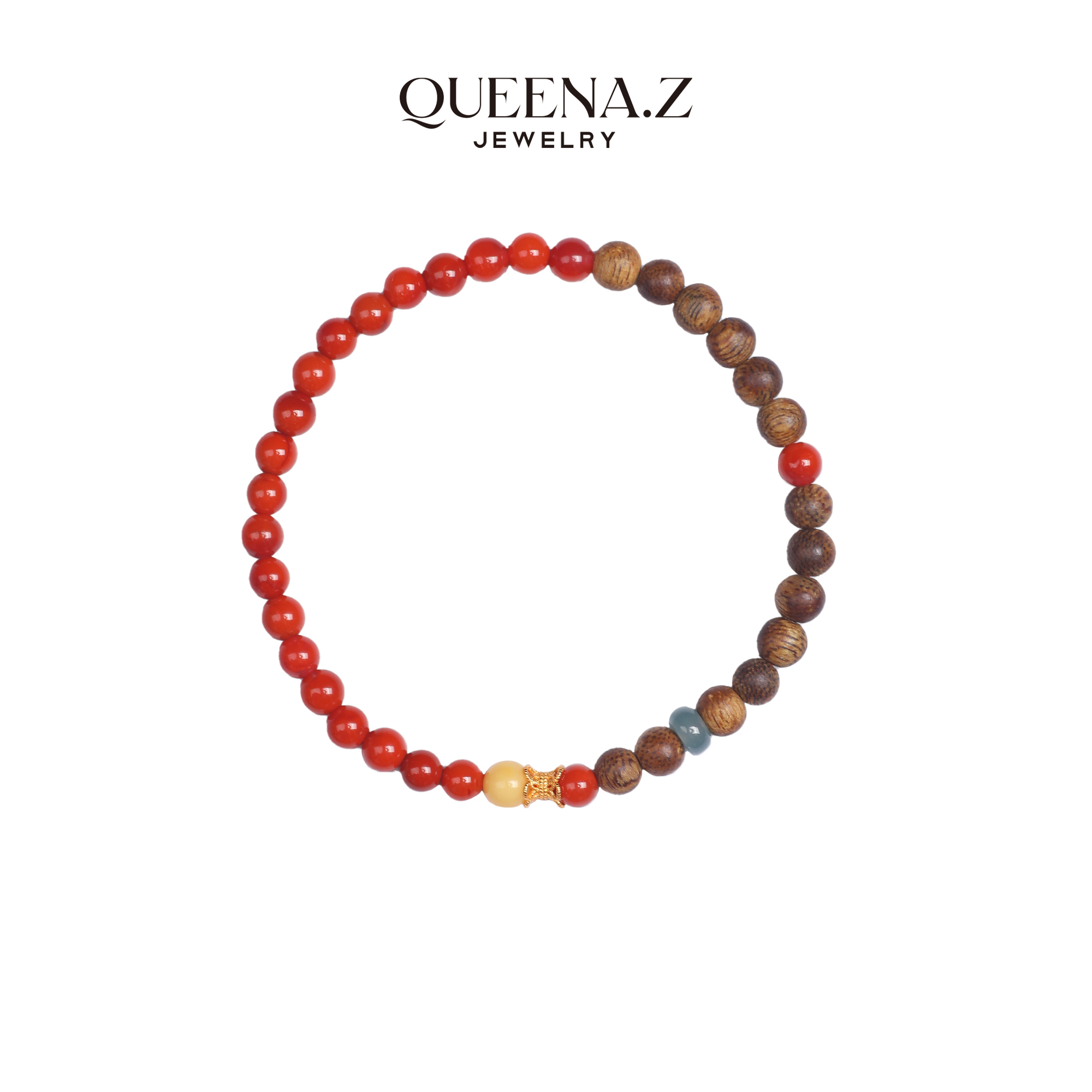 QUEENA.ZS925银南红沉香蜜蜡翡翠手串HH640509012