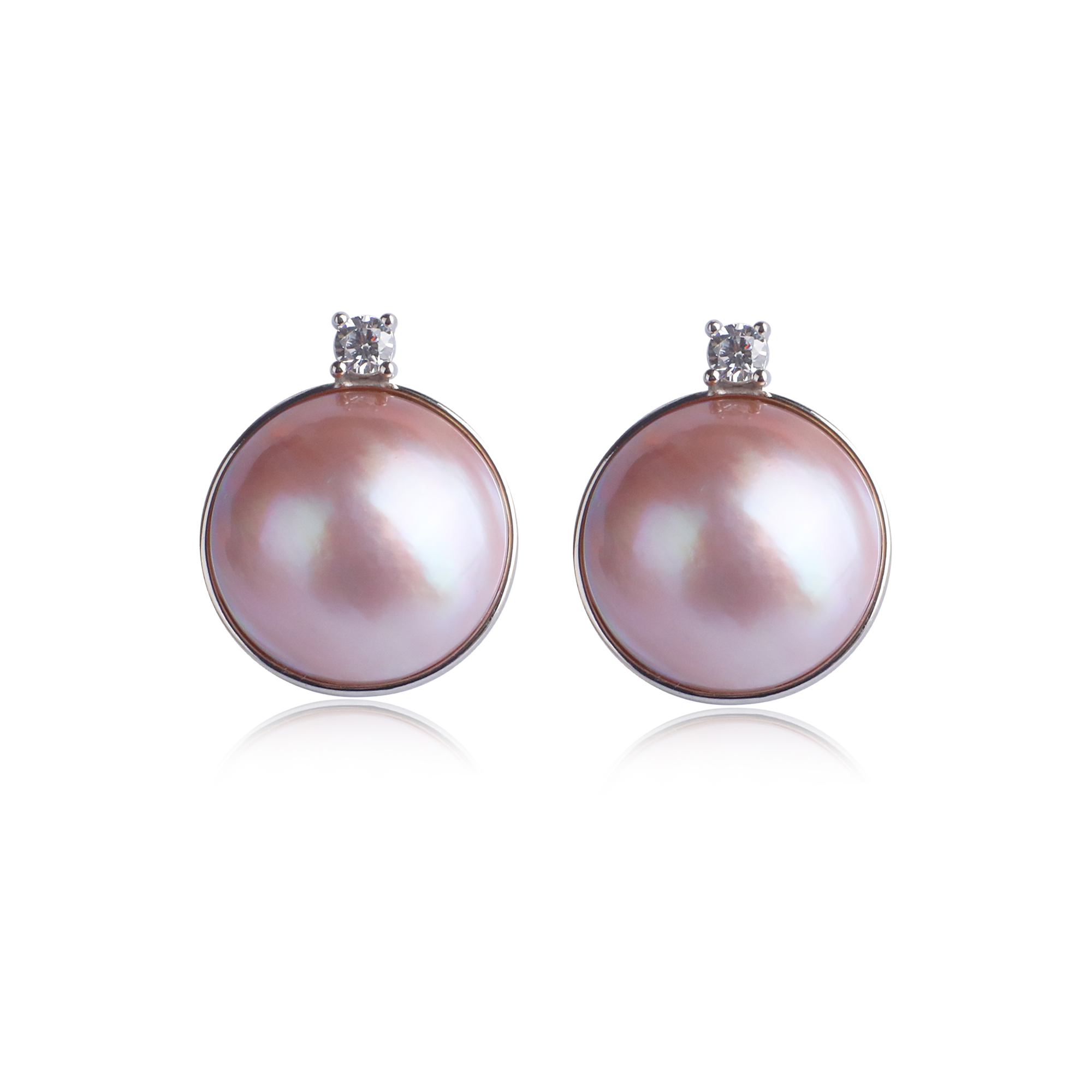 QUEENA.Z 新品海水珍珠粉色马贝包边带钻耳钉HH791023041