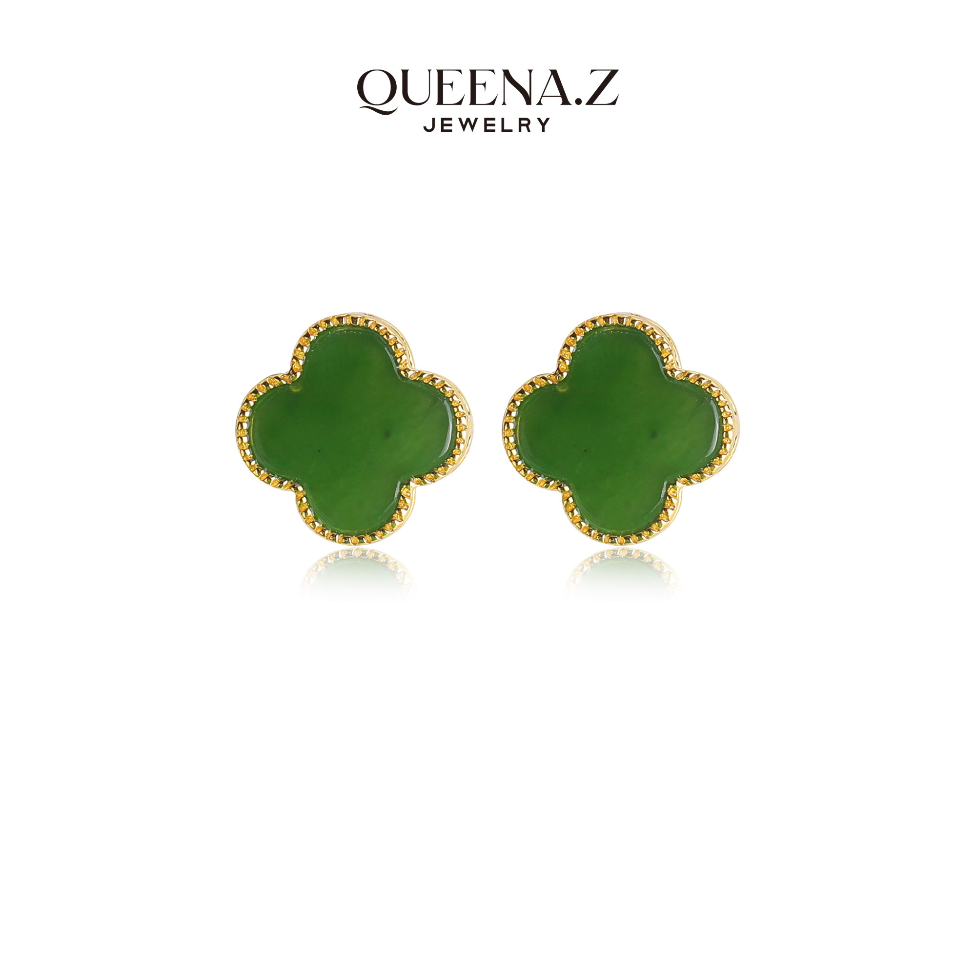 QUEENA.Z 新品设计师女士碧玉四叶草耳钉 略有不同