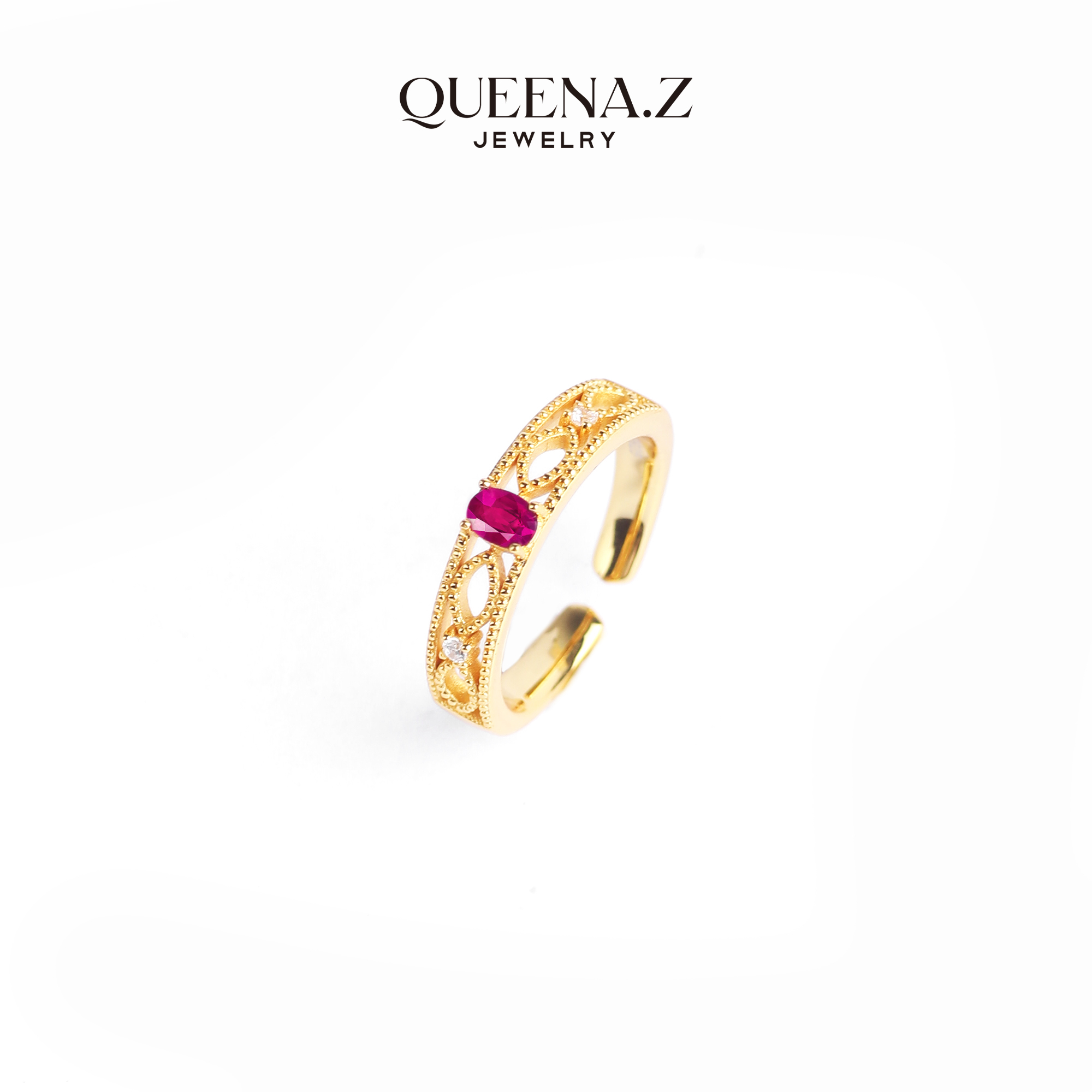 QUEENA.Z S925红宝石轻奢系列女士戒指小众设计经典戒指略有不同