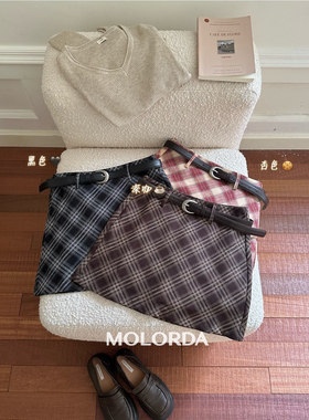 MOLORDA 美式复古格纹高腰半身裙女秋季2024新款显瘦包臀格子短裙