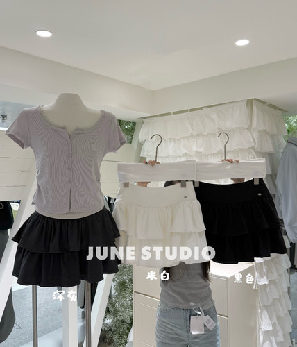 june法式白色半身裙女2025新款夏季小个子高腰显瘦a字蛋糕短裙女