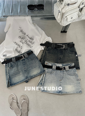 复古辣妹开叉牛仔半身裙女夏季新款高腰显瘦防走光a字包臀短裙女