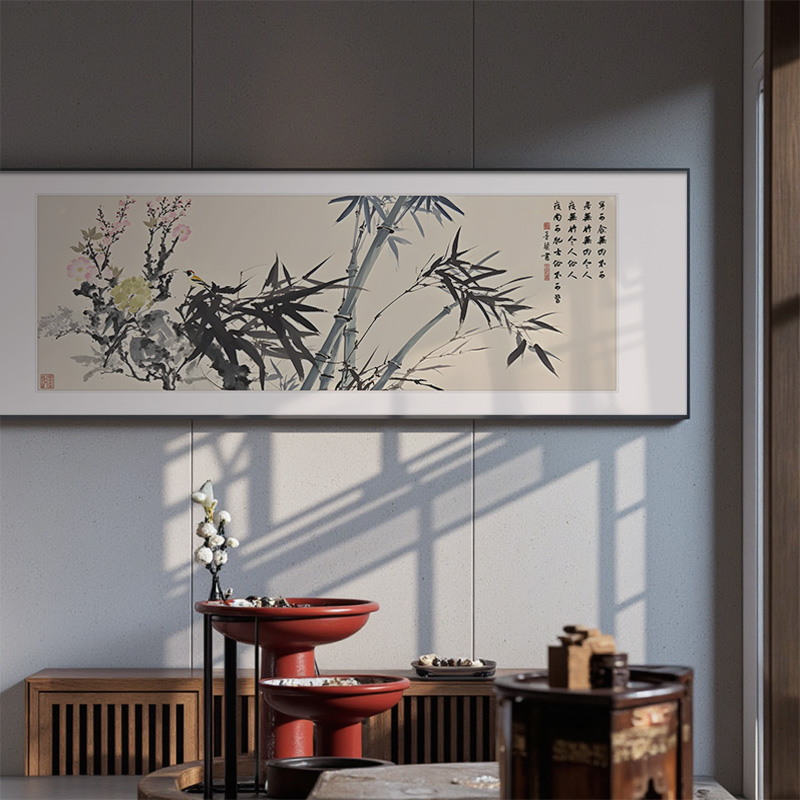 水墨风竹子沙发背景墙挂