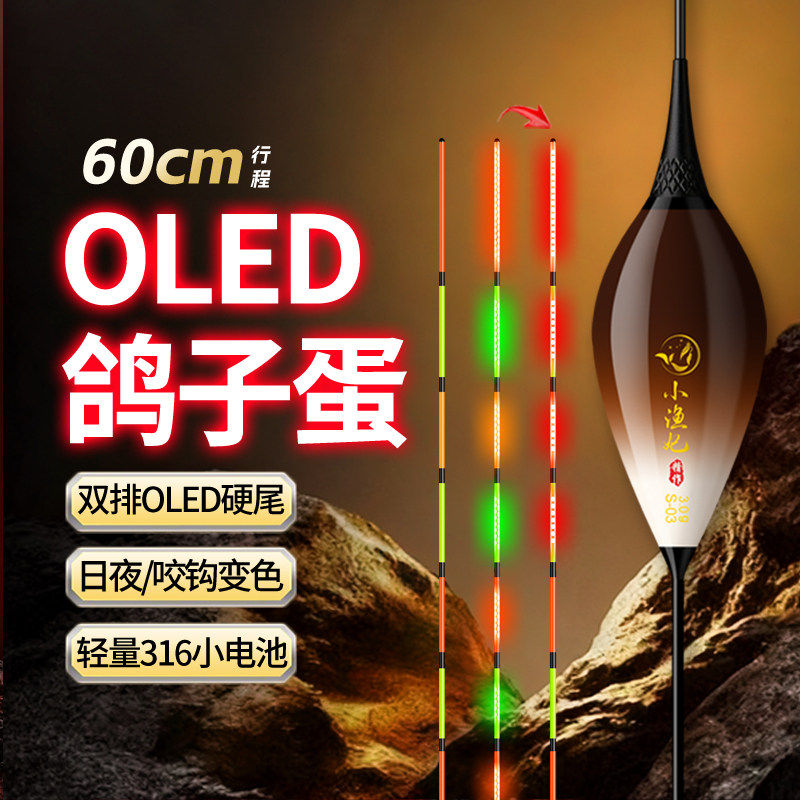 黄金眼OLED鸽子蛋夜光漂咬钩变色枣核行程漂抗风浪走水日夜两用漂