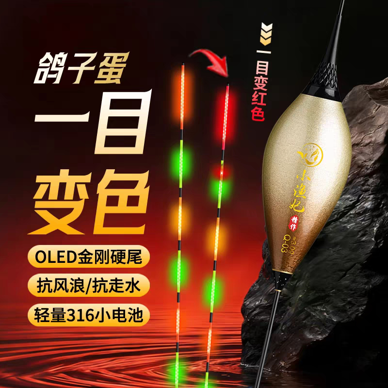 黄金眼一目变色OLED鸽子蛋枣核行程漂抗风浪走水日夜两用电子浮漂