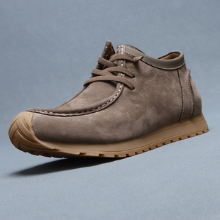 梵狮奴老钱风男鞋2025新款时尚复古翘头休闲皮鞋男款一脚蹬袋鼠鞋