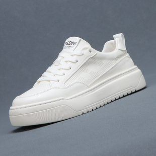 梵狮奴男士小白鞋夏季薄款透气真皮时尚休闲鞋2025新款厚底板鞋男