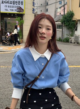 火火火【椰林长风】韩版设计感撞色领长袖衬衫女宽松20X25秋季新