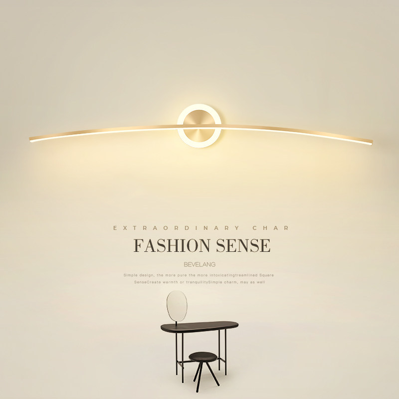 镜前灯现代简约线条浴室化妆室化妆台时尚大气金色长条镜柜LED灯