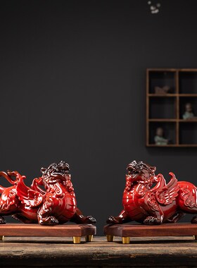 陶瓷招财貔貅摆件一对客厅玄关办公室桌面装饰开 业礼品公司