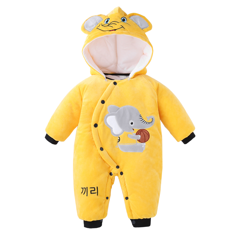 新生婴儿连体衣秋冬季加厚加绒外出夹棉保暖哈衣男女宝宝冬装棉服