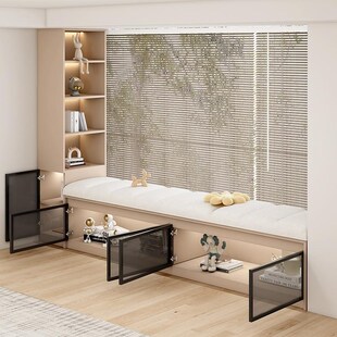 实木飘窗柜大容量储物收纳柜垫子可坐立柜书架置物柜玻璃门阳台柜