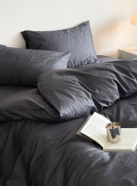 不舍昼夜简约高j级意式全棉100S长绒棉四件套1.8m深灰色裸睡床品