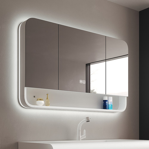 智能实木圆角浴室镜柜单独化妆室挂墙式新款镜柜带灯壁挂镜箱定制