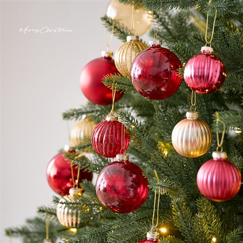 圣诞球装饰品金色红色圣诞树挂件小配件拍照O小道具玻璃透明空心