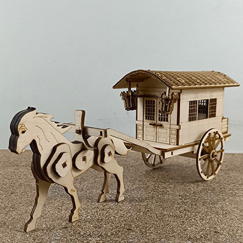 木质拼装模型古代马车古风u儿童益智玩具手工作业国风diy寒假作业