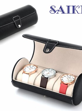 现货PU皮革3位o圆筒手表盒3只装手表盒PU手表盒
