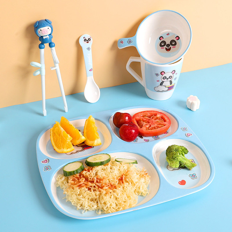 竹纤维儿童餐具分格餐盘吃饭辅食碗宝宝训练学习R筷勺子杯礼盒套