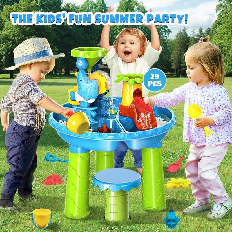 儿童水帘瀑布戏水桌玩水池沙台室内外多功能沙滩玩具手推车翻斗车