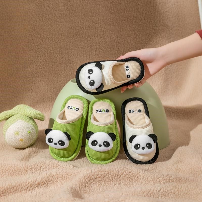 儿童拖鞋男童家居室内新款秋冬季防滑卡通亲子宝宝亚麻布拖鞋女孩