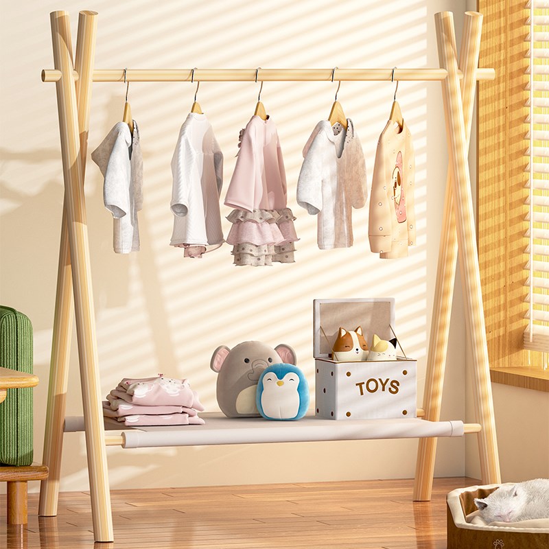 狗狗衣架落地实木晾衣杆立式木质挂衣架小型家用多功能宠物衣帽架