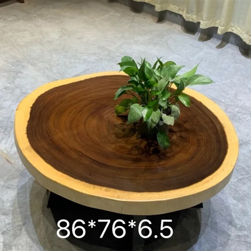 南美胡桃木实木大板小茶桌雨木圆盘原木圆桌茶台家用客厅阳台餐桌