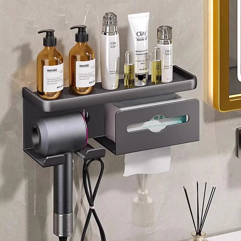 吹风机置物架免打孔浴室纸巾架子卫生G间收纳电吹风挂架吹风筒支