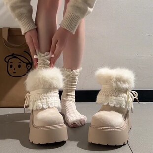 厚底增高毛毛雪地靴女2025年新款秋冬季加绒保暖一脚蹬棉鞋短靴子