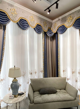 欧式窗帘2021年新款客厅奢华大气灰色拐角美式别墅双拼拼色L型